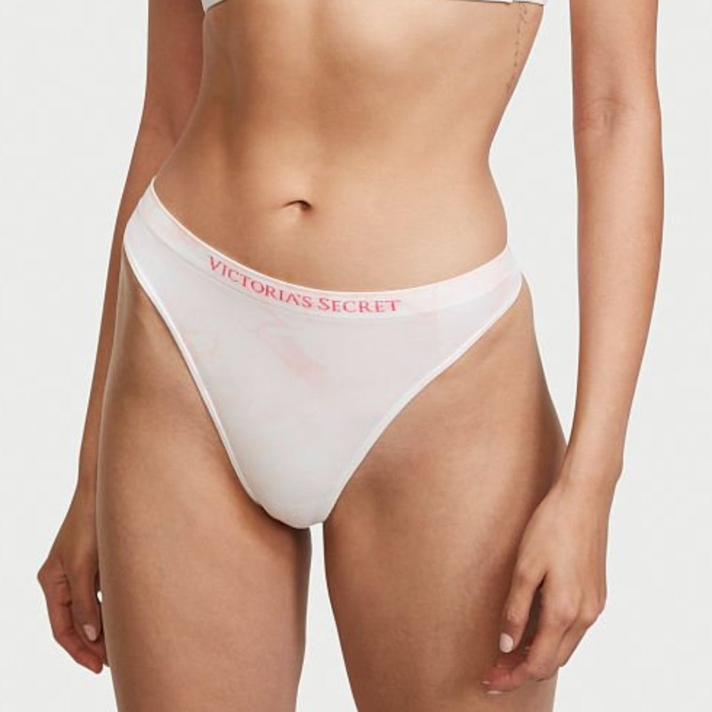 Victoria's Secret Seamless Tie-Dye Seamless High-Leg Thong Panty - Pink + White